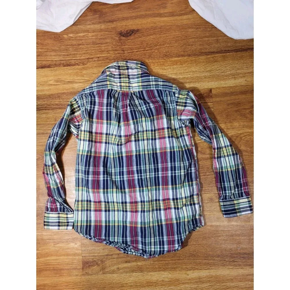 ralph lauren boys button down‎ shirt Size 7 Long Sleeve Plaid